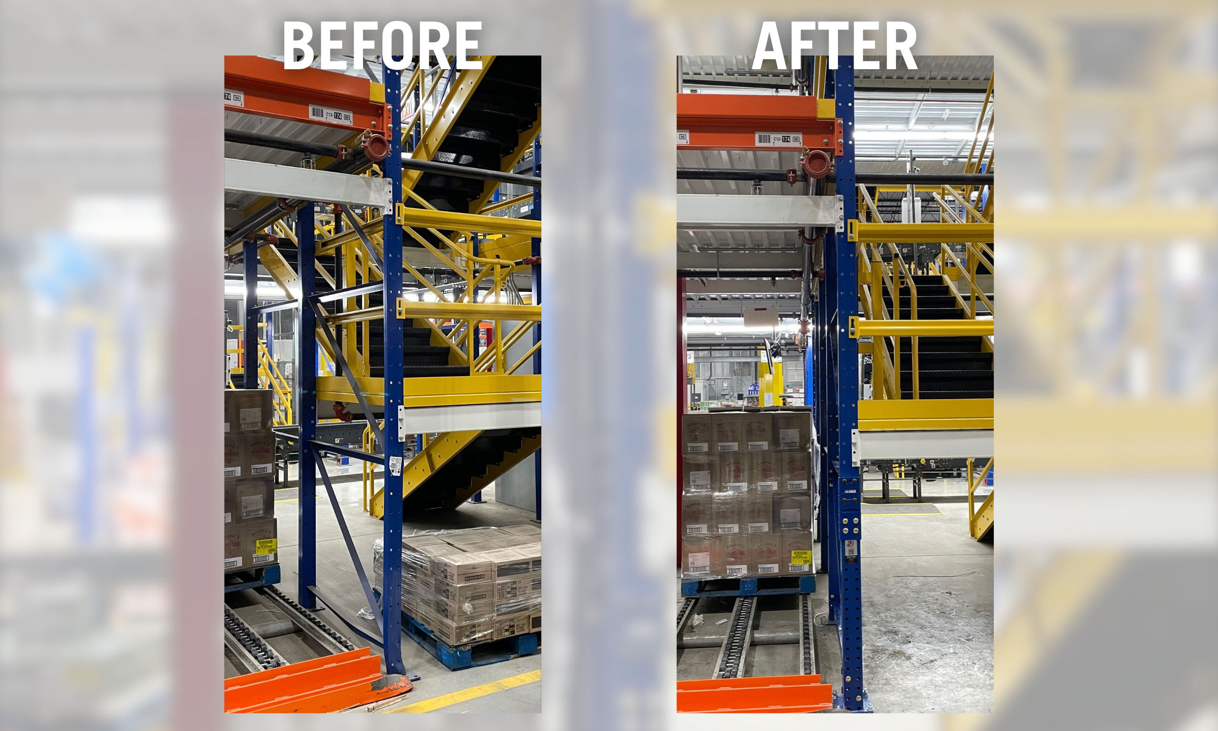 Centurion Mid Guard - Mezzanine Upright Repair Before & After